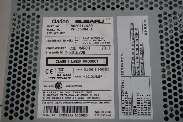 Subaru XV 2011r Radioodtwarzacz Cd/Dvd/Gps 86201fj420 - Image 3
