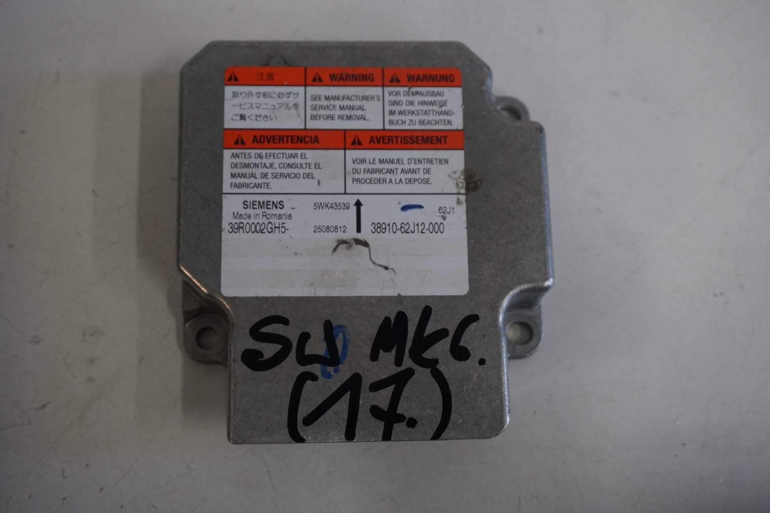 SUZUKI SWIFT MK7 MODUŁ PODUSZEK POWIETRZNYCH 38910-62J12